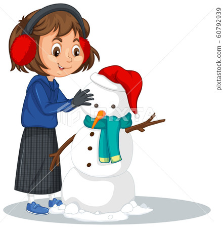 Girl making snowman on isolated background 60792939