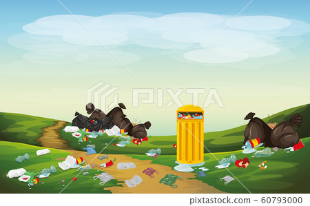 Rubbish in park scene Rubbish in park scene 60793000