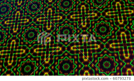 Animated light shinning green and gold dots and stars square shapes 60793278