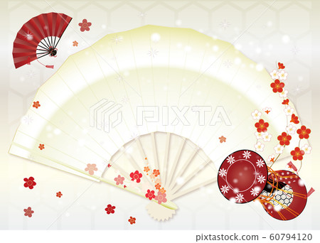 梅花和鼓和雪和冬花插圖留言板銀色背景素材 60794120