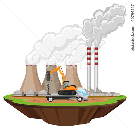 Scene with factory buildings and drill on the site Scene with factory buildings and drill on the site 60794367
