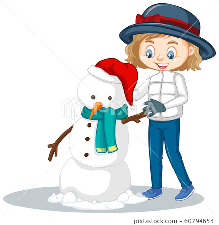 Girl making snowman on isolated background 60794653