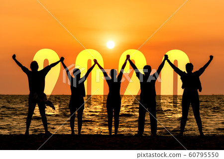 Silhouette happy business teamwork raise hands  60795550