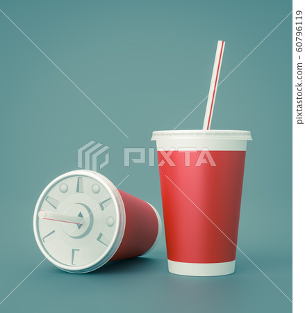 Red Fast Food Drinking Cups with Straw 60796119
