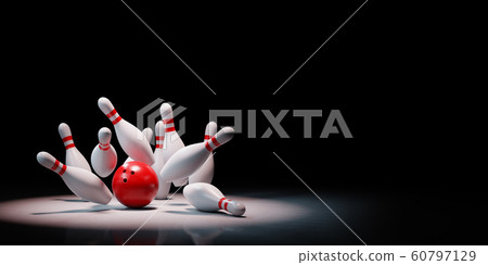 Bowling Strike of Skittles Spotlighted on Black Bowling Strike of Skittles Spotlighted on Black 60797129