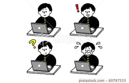 School run boy who operates personal computer... - Stock Illustration ...