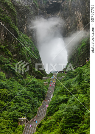 Stairs to Tianmen cave in Tianmenshan nature park 60797795