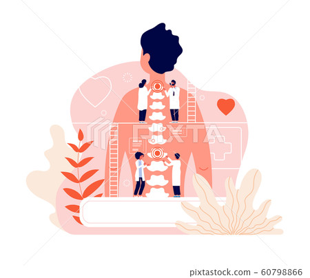 Chiropractor. Spine disease diagnosis problems and treatment pain. Chiropractors and back of patient. Natural osteopathy vector concept 60798866