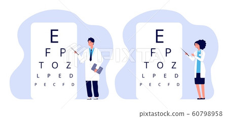 Ophthalmologists characters. Oculists checking vision vector illustration. Male female ophthalmologists. Ophthalmology clinic doctors Ophthalmologists characters. Oculists checking vision vector illustration. Male female ophthalmologists. Ophthalmology clinic doctors 60798958