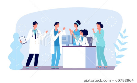 Medical consultation concept. Doctors characters. Vector hospital team, diagnostics, medical meeting 60798964