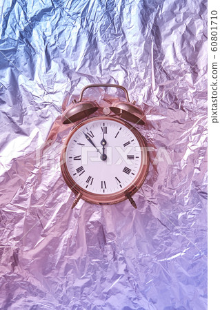 Christmas time on retro cooper painted alarmclock. Christmas time on retro cooper painted alarmclock. 60801710