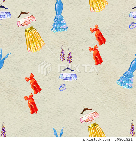 Fashion seamless pattern. Watercolor hand drawn... - Stock Illustration ...