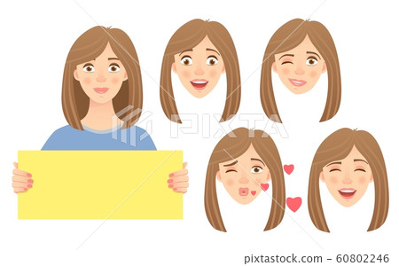 woman holding sign set 60802246