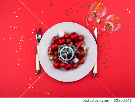 New year dinner concept color flat lay with dish 60803148