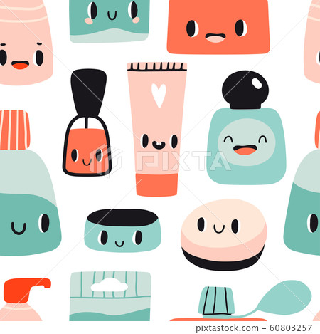 Cute cartoon seamless pattern with kawaii cosmetics 60803257