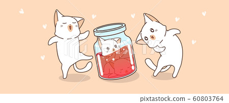 Banner hand drawn kawaii cat characters are looking baby cats which inside bottle 60803764