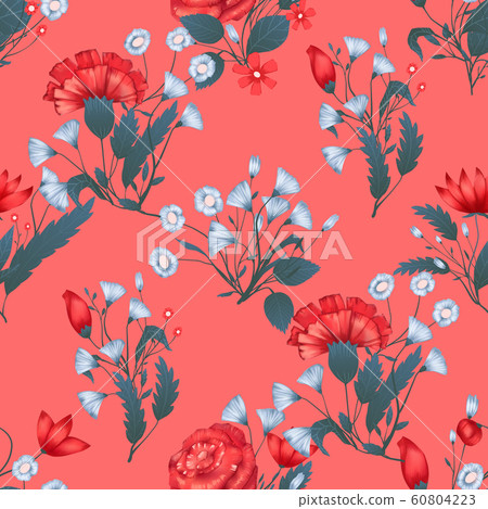 Seamless pattern Vector floral design with roses . Romantic background print 60804223