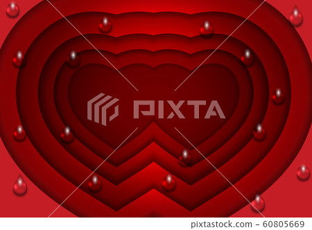Valentine s Day. Two red hearts are cut out of paper with drops of water in the foreground. Place for announcement. abstract art of carving. illustration 60805669