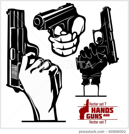 Guns in hands machinegun - vector set isolated on white 60806002