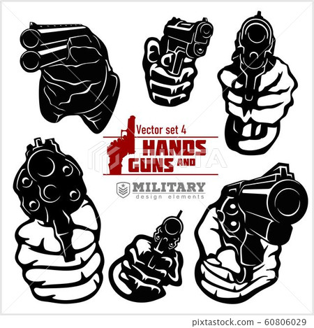 Hands with Guns - pistol pointed. At Gunpoint Hands with Guns - pistol pointed. At Gunpoint 60806029