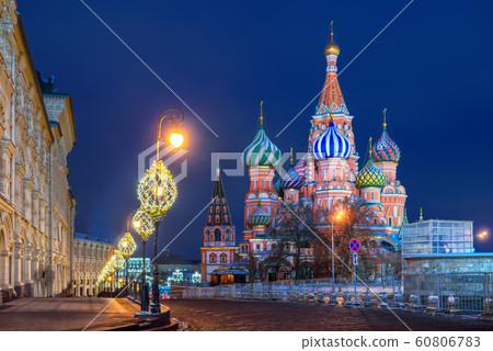 St. Basil's Cathedral with New Year's illumination in winter St. Basil's Cathedral with New Year's illumination in winter 60806783