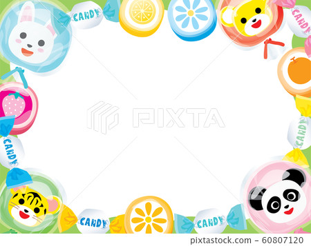 兔子,熊貓,老虎和熊的動物糖果的框架插圖 兔子,熊貓,老虎和熊的動物糖果的框架插圖 60807120