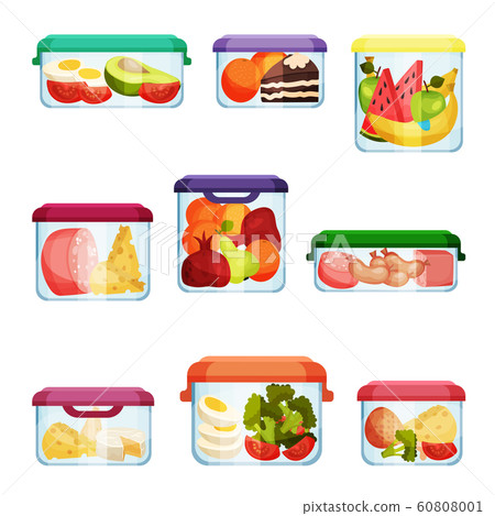 Plastic and Glass Containers with Different Food Stored Inside Vector Set Plastic and Glass Containers with Different Food Stored Inside Vector Set 60808001