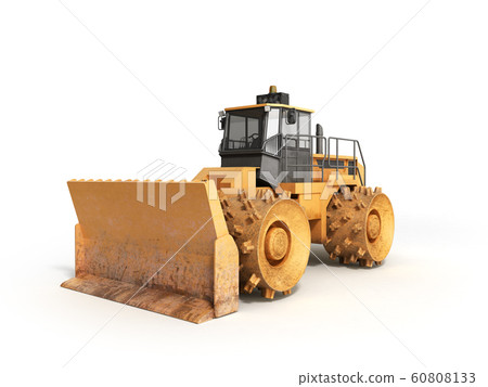 Yellow Bulldozer 3d render Isolated on white - Stock Illustration