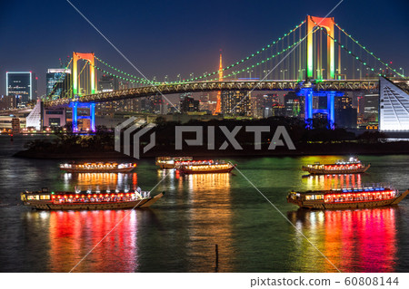 Tokyo Rainbow Bridge Tokyo Bay Area Night View Stock Photo