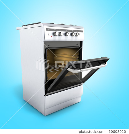 open gas stove 3d render on blue background open gas stove 3d render on blue background 60808920