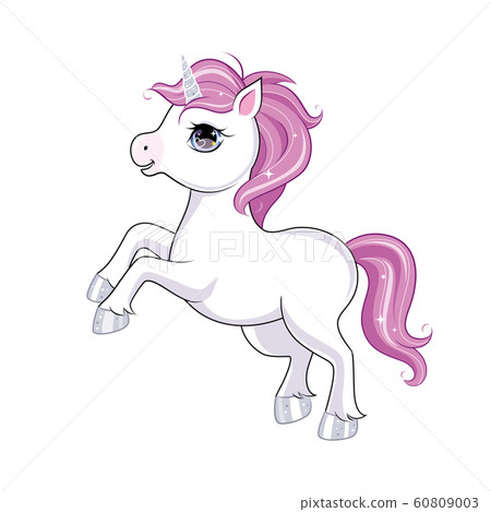 Cute little unicorn character over pink round background. Vector. Cute little unicorn character over pink round background. Vector. 60809003