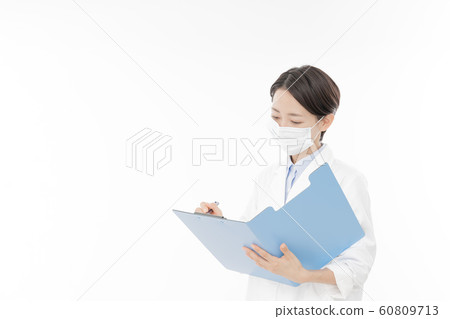 Career female researcher white background portrait person Career female researcher white background portrait person 60809713