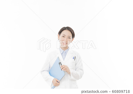 Career female researcher white background portrait person 60809718