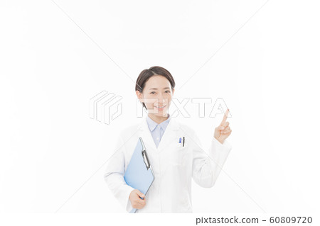 Career female researcher white background portrait person 60809720