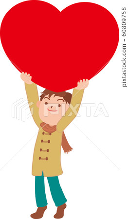 A man in winter clothes with a heart on top A man in winter clothes with a heart on top 60809758