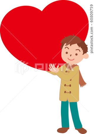 A man in winter clothes holding a heart 60809759