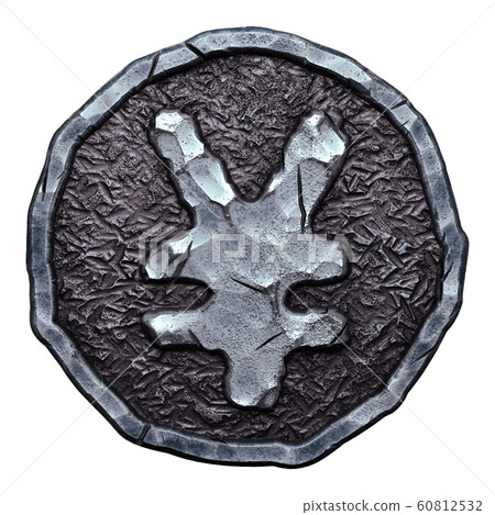 Symbol yen made of forged metal in the center of coin isolated on white background. 3d 60812532