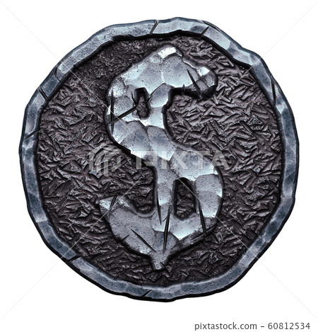 Symbol dollar made of forged metal in the center of coin isolated on white background. 3d 60812534
