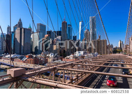 "New York" Manhattan skyscrapers, Brooklyn Bridge 60812538