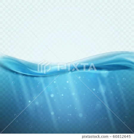 Underwater background. Blue water ocean, sea or lake with undersea light rays and waves. Ecosystem nature panorama 3d realistic vector texture Underwater background. Blue water ocean, sea or lake with undersea light rays and waves. Ecosystem nature panorama 3d realistic vector texture 60812645