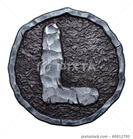 Capital letter L made of forged metal in the center of coin isolated on white background. 3d 60812795