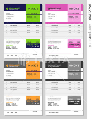 Invoice template. Receipt bill total budget commerce calculation, work sales order. Finance record accounting business forms vector set 60812796