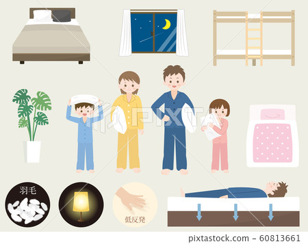 Illustration material of family and bedding in pajamas 60813661