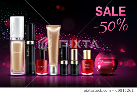 Cosmetics beauty products for make up sale banner. - Stock Illustration ...