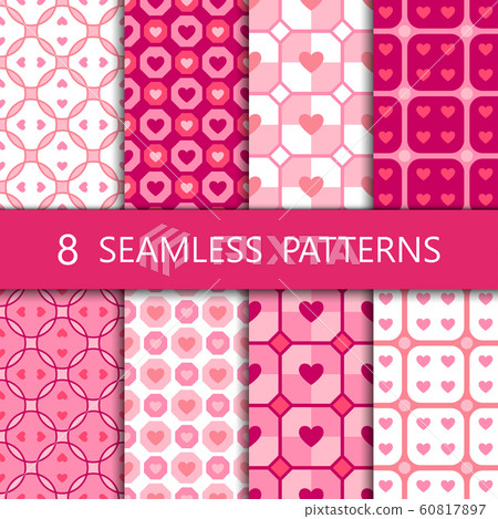 Set of pink heart seamless pattern, vector... - Stock Illustration ...
