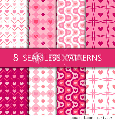 Set of pink heart seamless pattern, vector... - Stock Illustration ...