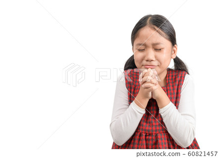 Cute girl praying and cry isolated on white Cute girl praying and cry isolated on white 60821457