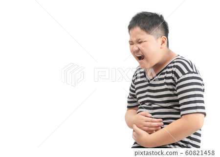 Fat boy grasps his stomach with his hand, feels a Fat boy grasps his stomach with his hand, feels a 60821458