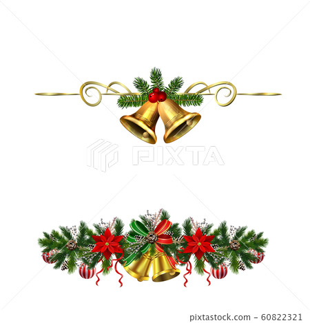 Christmas decorations with fir tree golden jingle bells 60822321