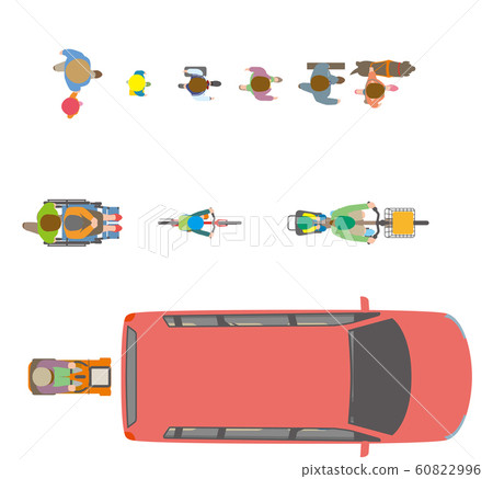 Illustration of people, bicycles and cars viewed from above 60822996